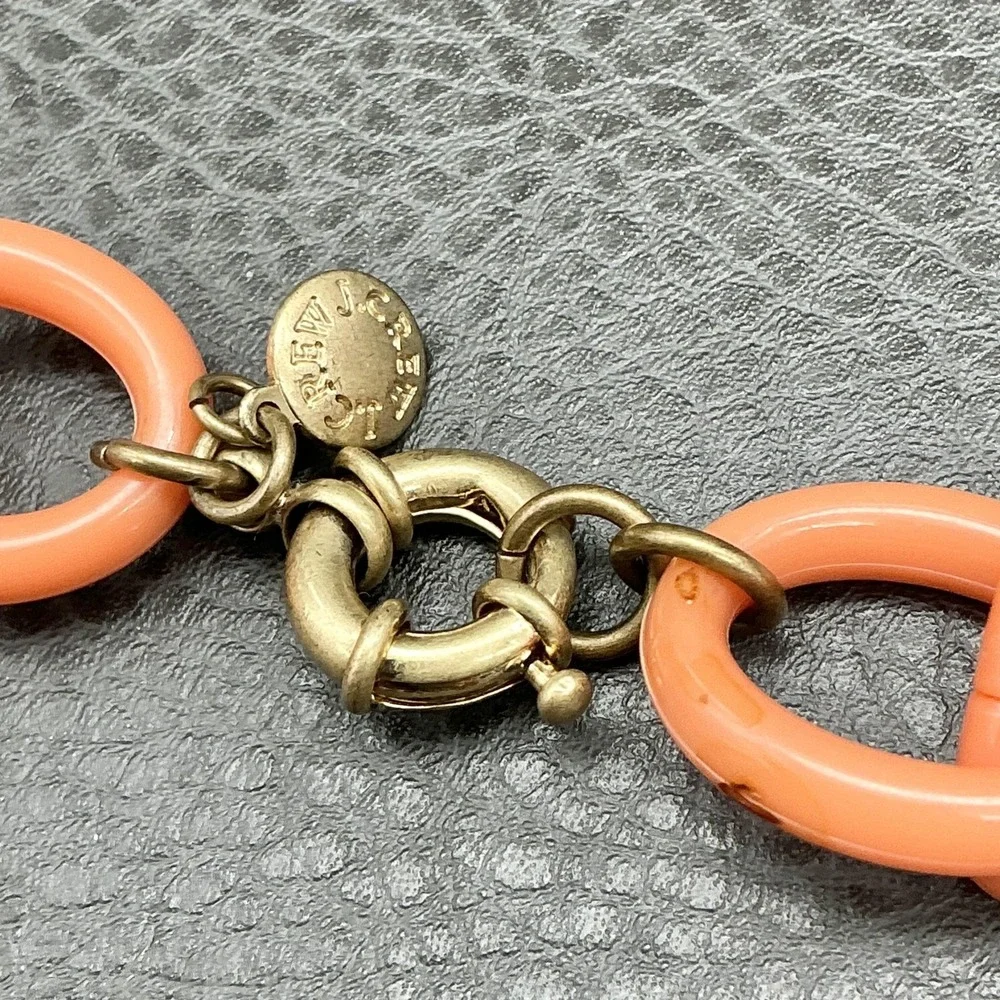 J. Crew Necklace Chain Link Womens Coral Orange Resin Gold Tone Chunky Statement